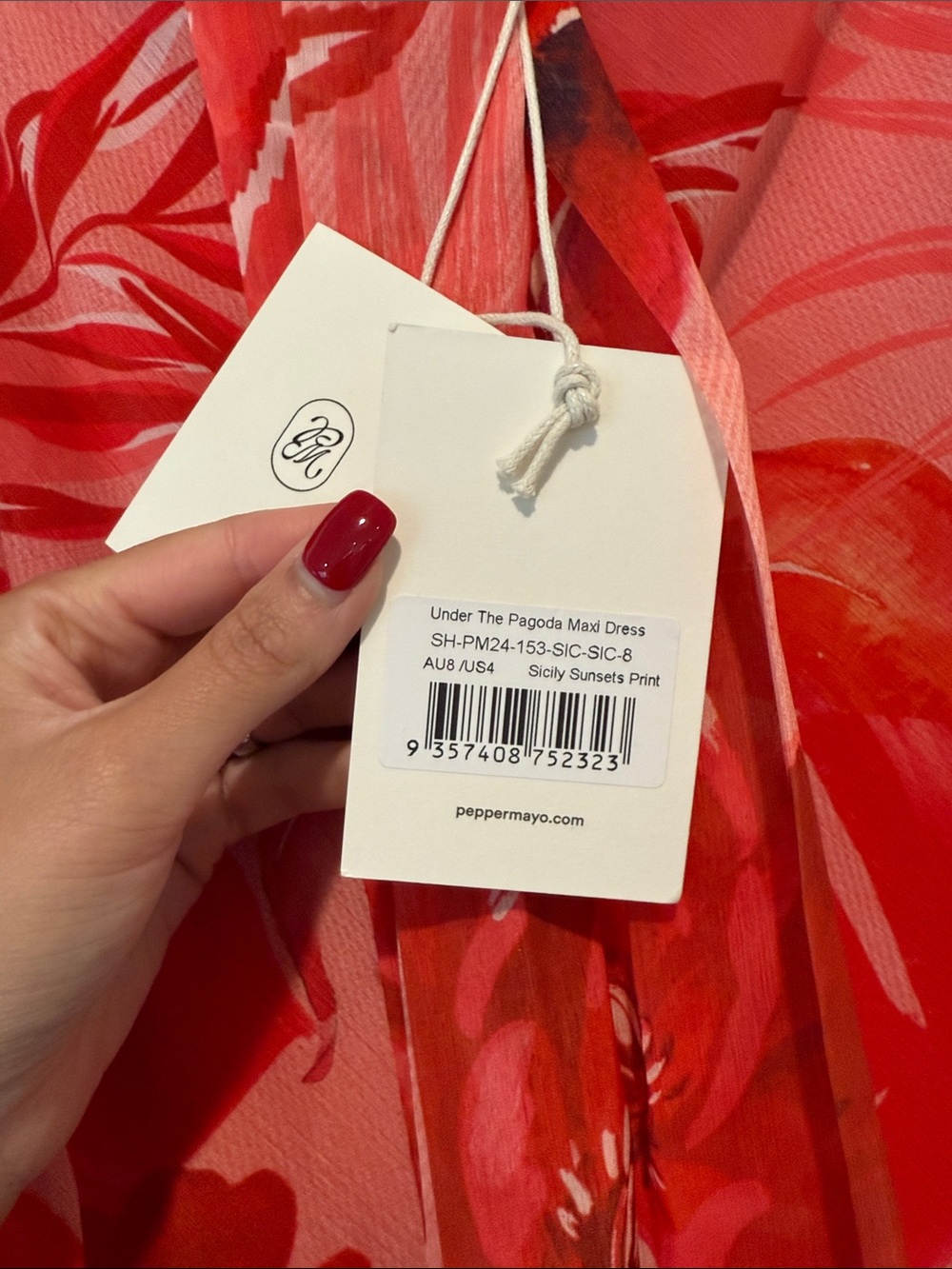 Red Strapless Floral Maxi Dress with Scarf - Picture 3 of 4